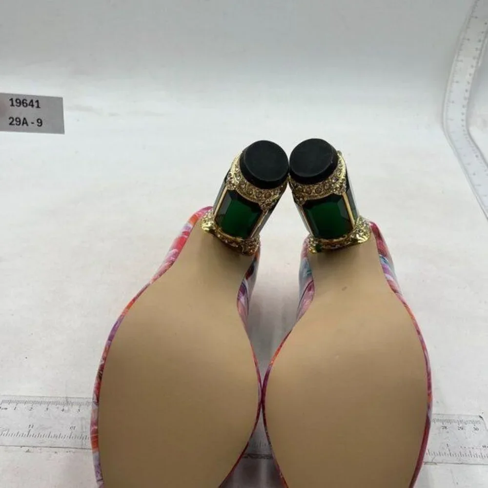 FSJ Women Stylish Closed Toe Rhinestone Emerald Chunky High Heel Pumps - Picture 7 of 8